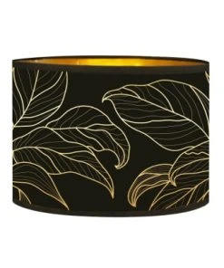 Abat-jours Abat-jour Lampadaire Doré Imprimé Noir Et Or Feuille T 40 X H 25 -Boutique Belamp abat jour chevet dore imprime noir et or feuille oe 25 x h 18 goldy