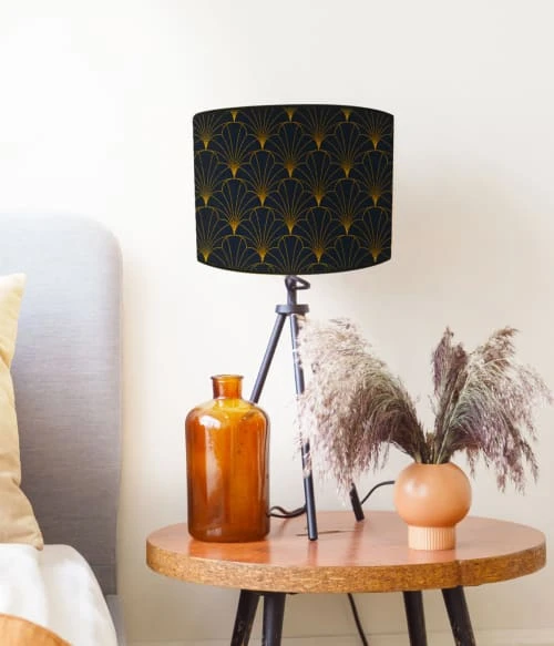 Abat-jours Abat-jour Chevet Doré Imprimé Noir Flora Ø 25 X H 18 2 Abat-jours Abat-jour Chevet Doré Imprimé Noir Flora Ø 25 X H 18 – Image 2