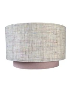 Ambiances & Toiles Abat-jour Cylindrique Lin Naturel Et Fils Multicolores/bandeau Rose