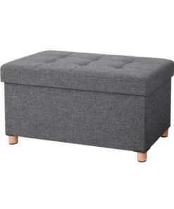 CALICOSY Banc De Rangement Pliable Avec Couvercle Et Pieds - L76 Cm - Gris