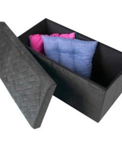 Urban Living Banquette Coffre De Rangement Velours Noir - 76x37.5x37.5cm -Boutique Belamp banquette coffre de rangement velours noir 76x37 5x37 5cm 4