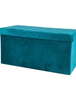 Urban Living Banquette Coffre De Rangement Velours Vert - 76x37.5x37.5cm