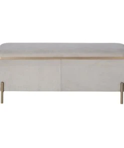 Maisons Du Monde Bout De Lit Avec Coffre En Velours Taupe Et Métal Coloris Laiton