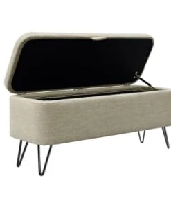 Usinestreet Bout De Lit POLY Avec Coffre De Rangement Et Pieds En Métal - Beige -Boutique Belamp bout de lit poly avec coffre de rangement et pieds en metal beige 2