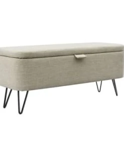 Usinestreet Bout De Lit POLY Avec Coffre De Rangement Et Pieds En Métal - Beige -Boutique Belamp bout de lit poly avec coffre de rangement et pieds en metal beige 3