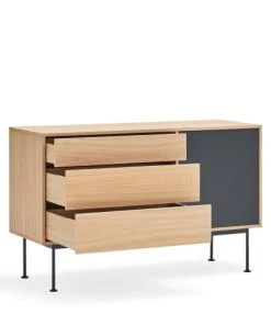 TEULAT Buffet 1 Porte 3 Tiroirs En Bois L128cm Gris Anthracite -Boutique Belamp buffet 1 porte 3 tiroirs en bois l128cm gris anthracite 2