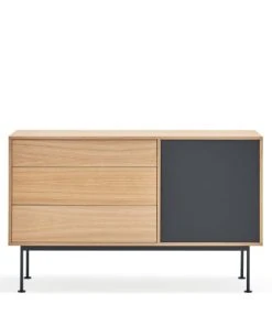 TEULAT Buffet 1 Porte 3 Tiroirs En Bois L128cm Gris Anthracite