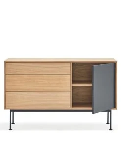 TEULAT Buffet 1 Porte 3 Tiroirs En Bois L128cm Gris Anthracite -Boutique Belamp buffet 1 porte 3 tiroirs en bois l128cm gris anthracite 3