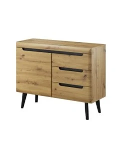 Petits Meubles Buffet 1 Porte 3 Tiroirs Naturel Et Noir