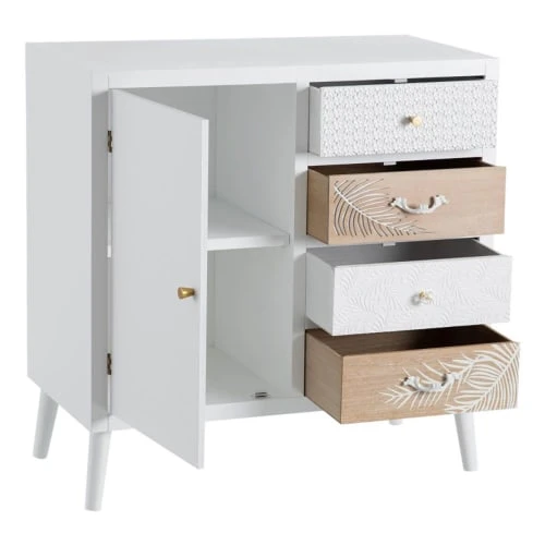 Altobuy Buffet 1 Porte 4 Tiroirs Bois Massif Et Motif Floral 3 Altobuy Buffet 1 Porte 4 Tiroirs Bois Massif Et Motif Floral – Image 3