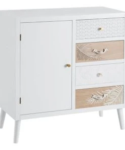 Altobuy Buffet 1 Porte 4 Tiroirs Bois Massif Et Motif Floral