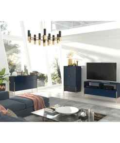 Skandica Buffet 1 Tiroir 2 Portes Couleur Bleu Pied Doré -Boutique Belamp buffet 1 tiroir 2 portes couleur bleu pied dore 1