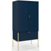 Skandica Buffet 1 Tiroir 2 Portes Couleur Bleu Pied Doré