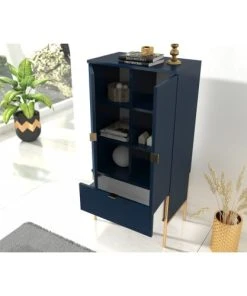 Skandica Buffet 1 Tiroir 2 Portes Couleur Bleu Pied Doré -Boutique Belamp buffet 1 tiroir 2 portes couleur bleu pied dore 4