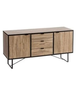 Unimasa Buffet 2 Placards + 3 Tiroirs Bois Et Métal Noir