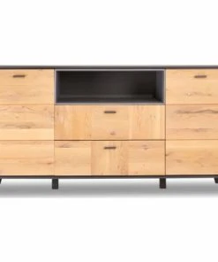 Furnhouse Buffet 2 Portes 2 Tiroirs En Chêne Massif Clair/gris -Boutique Belamp buffet 2 portes 2 tiroirs en chene massif clair gris 2