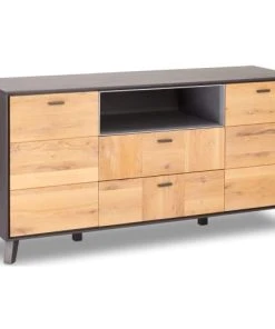 Furnhouse Buffet 2 Portes 2 Tiroirs En Chêne Massif Clair/gris