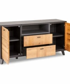 Furnhouse Buffet 2 Portes 2 Tiroirs En Chêne Massif Clair/gris -Boutique Belamp buffet 2 portes 2 tiroirs en chene massif clair gris 3