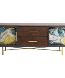 Kare Design Buffet 2 Portes 2 Tiroirs En Frêne, Acier Et Verre