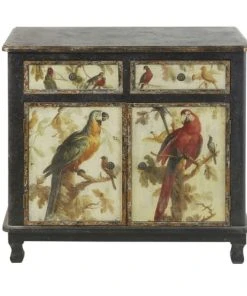 Maisons Du Monde Buffet 2 Portes 2 Tiroirs Noir Et Imprimé Perroquets