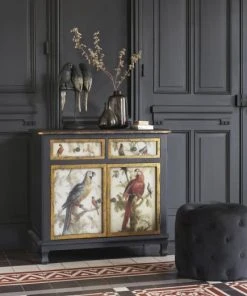 Maisons Du Monde Buffet 2 Portes 2 Tiroirs Noir Et Imprimé Perroquets -Boutique Belamp buffet 2 portes 2 tiroirs noir et imprime perroquets 1000 14 10 186232 7
