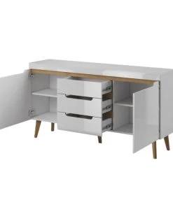 Petits Meubles Buffet 2 Portes 3 Tiroirs Blanc Et Naturel -Boutique Belamp buffet 2 portes 3 tiroirs blanc et naturel 2
