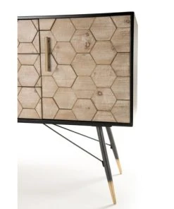 MACABANE Buffet 2 Portes 3 Tiroirs Bois Sapin Marqueté Pieds Métal -Boutique Belamp buffet 2 portes 3 tiroirs bois sapin marquete pieds metal 2