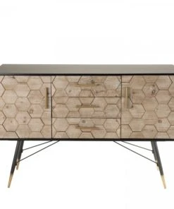 MACABANE Buffet 2 Portes 3 Tiroirs Bois Sapin Marqueté Pieds Métal