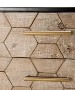 MACABANE Buffet 2 Portes 3 Tiroirs Bois Sapin Marqueté Pieds Métal -Boutique Belamp buffet 2 portes 3 tiroirs bois sapin marquete pieds metal 4