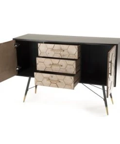 MACABANE Buffet 2 Portes 3 Tiroirs Bois Sapin Marqueté Pieds Métal -Boutique Belamp buffet 2 portes 3 tiroirs bois sapin marquete pieds metal 5