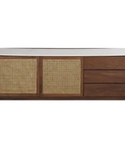 Maisons Du Monde Buffet 2 Portes 3 Tiroirs Cannage En Rotin Et Marbre Blanc