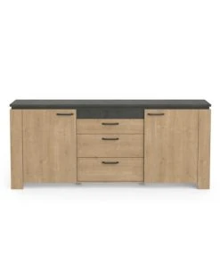 CALICOSY Buffet 2 Portes 3 Tiroirs Décor Chêne Et Gris Anthracite - L203,80 Cm