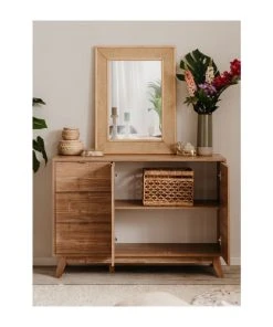 CALICOSY Buffet 2 Portes 3 Tiroirs Et 1 étagère - L120 Cm - Marron -Boutique Belamp buffet 2 portes 3 tiroirs et 1 etagere l120 cm marron 3