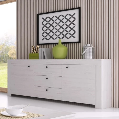 Petits Meubles Buffet 2 Portes 3 Tiroirs Naturel Blanc 1 Petits Meubles Buffet 2 Portes 3 Tiroirs Naturel Blanc