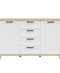 Petits Meubles Buffet 2 Portes 4 Tiroirs Blanc Et Naturel -Boutique Belamp buffet 2 portes 4 tiroirs blanc et naturel 2