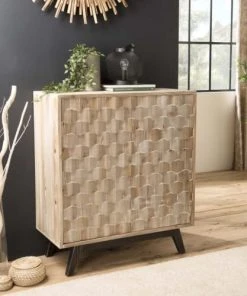 MACABANE Buffet 2 Portes Beige Pieds En Sapin Noir -Boutique Belamp buffet 2 portes beige pieds en sapin noir 3