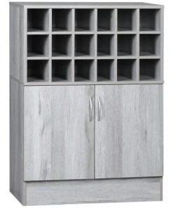 HOMCOM Buffet 2 Portes Casier 18 Bouteilles Aspect Bois Veinage Gris