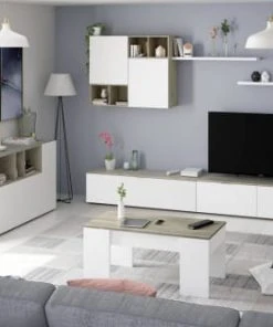 Dmora Buffet 2 Portes Effet Bois Blanc Et Chêne -Boutique Belamp buffet 2 portes effet bois blanc et chene 2