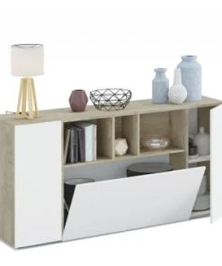 Dmora Buffet 2 Portes Effet Bois Blanc Et Chêne -Boutique Belamp buffet 2 portes effet bois blanc et chene 3