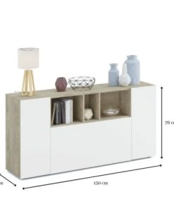 Dmora Buffet 2 Portes Effet Bois Blanc Et Chêne -Boutique Belamp buffet 2 portes effet bois blanc et chene 5