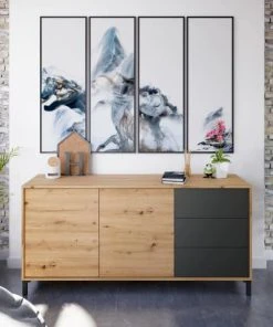 Dmora Buffet 2 Portes Effet Bois Chêne Et Anthracite -Boutique Belamp buffet 2 portes effet bois chene et anthracite 2