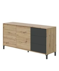 Dmora Buffet 2 Portes Effet Bois Chêne Et Anthracite