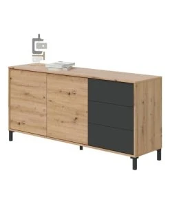 Dmora Buffet 2 Portes Effet Bois Chêne Et Anthracite -Boutique Belamp buffet 2 portes effet bois chene et anthracite 3