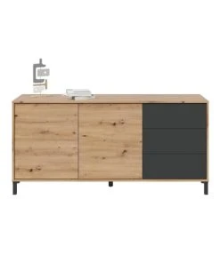 Dmora Buffet 2 Portes Effet Bois Chêne Et Anthracite -Boutique Belamp buffet 2 portes effet bois chene et anthracite 4