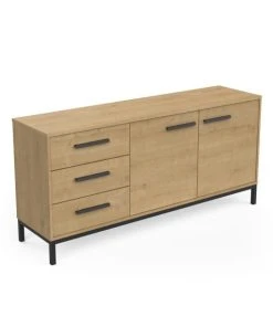 CALICOSY Buffet 2 Portes Et 3 Tiroirs Décor Chêne Hamilton Et Noir Mat 7 CALICOSY Buffet 2 Portes Et 3 Tiroirs Décor Chêne Hamilton Et Noir Mat -Boutique Belamp buffet 2 portes et 3 tiroirs decor chene hamilton et noir mat 2