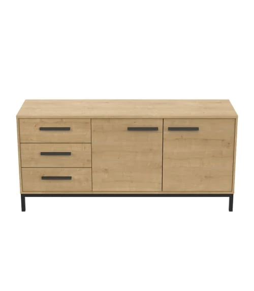 CALICOSY Buffet 2 Portes Et 3 Tiroirs Décor Chêne Hamilton Et Noir Mat 1 CALICOSY Buffet 2 Portes Et 3 Tiroirs Décor Chêne Hamilton Et Noir Mat