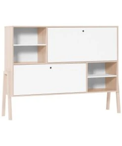 CALICOSY Buffet 2 Portes Et 4 Niches - Blanc Et Beige