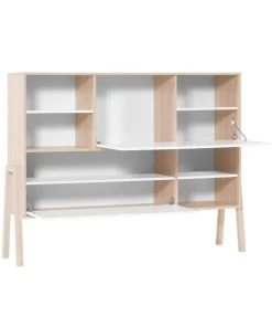 CALICOSY Buffet 2 Portes Et 4 Niches - Blanc Et Beige -Boutique Belamp buffet 2 portes et 4 niches blanc et beige 3