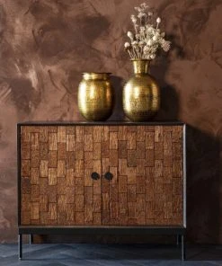 Dutchbone Buffet 2 Portes Sculptées En Bois Foncé Métal -Boutique Belamp buffet 2 portes sculptees en bois fonce metal 1