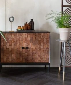 Dutchbone Buffet 2 Portes Sculptées En Bois Foncé Métal -Boutique Belamp buffet 2 portes sculptees en bois fonce metal 2